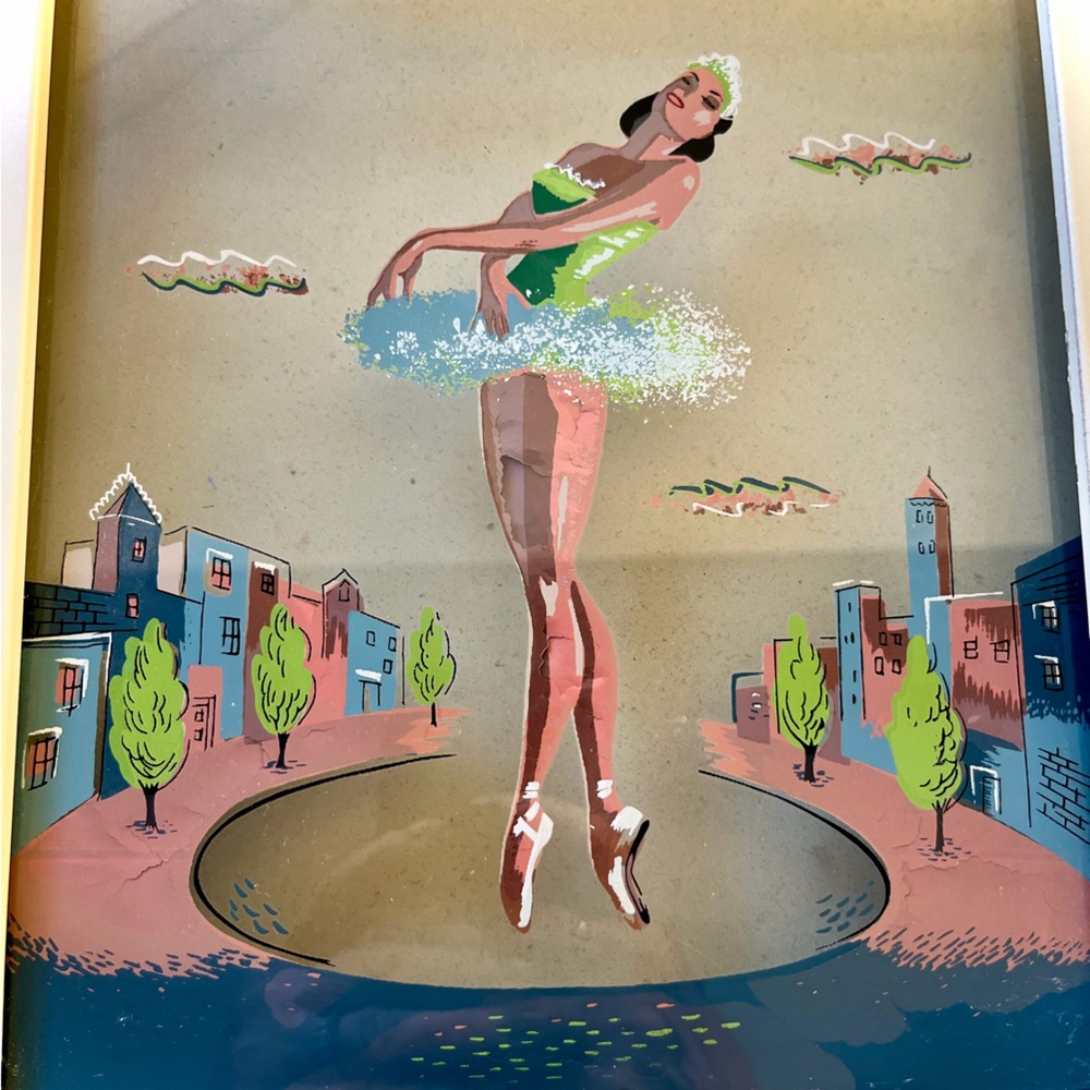 Vintage 1950’s Ballet Dancer Framed Lighted Art / Wall Lamp